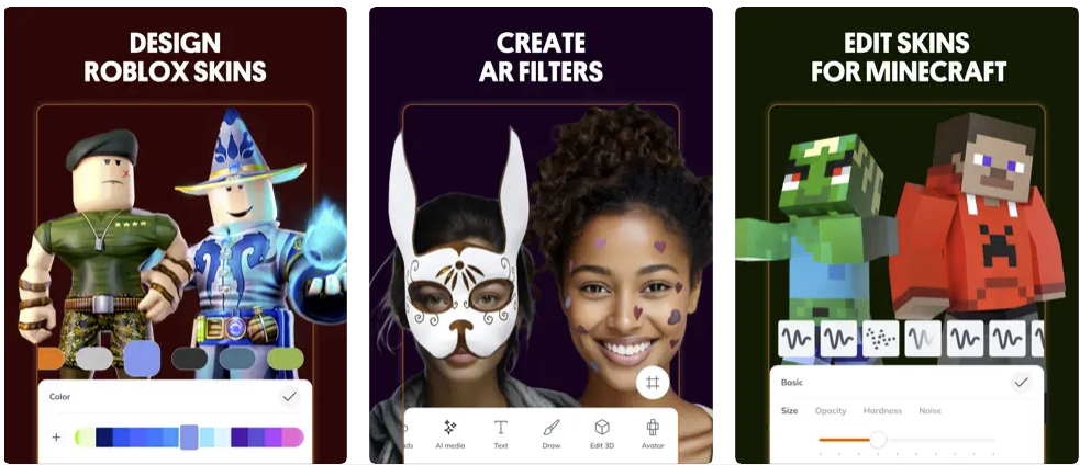 Aplicativo para construir skins para Roblox e Minecraft