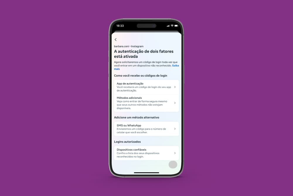 Verificação em duas etapas do Instagram