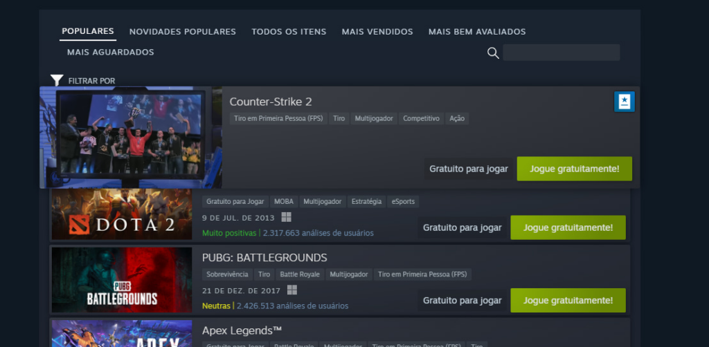 Jogos grátis no Steam