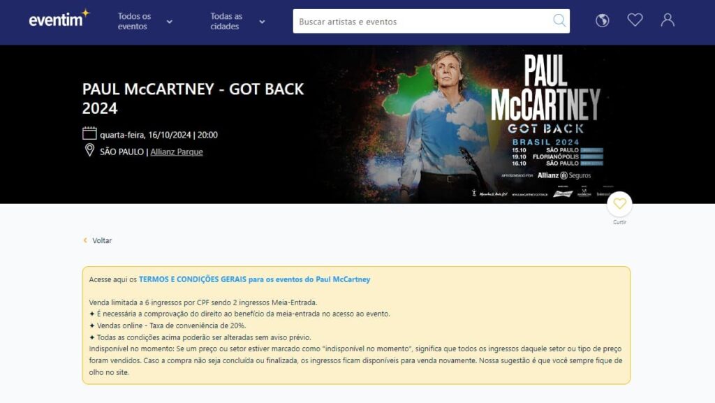 Show do Paul McCartney no Brasil