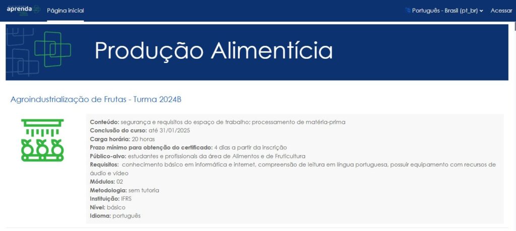 Curso de Alimentação com certificado