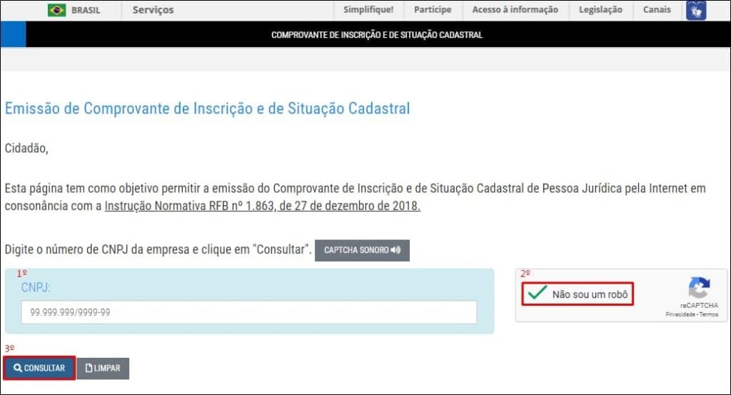 Consultar o CNPJ na Receita Federal