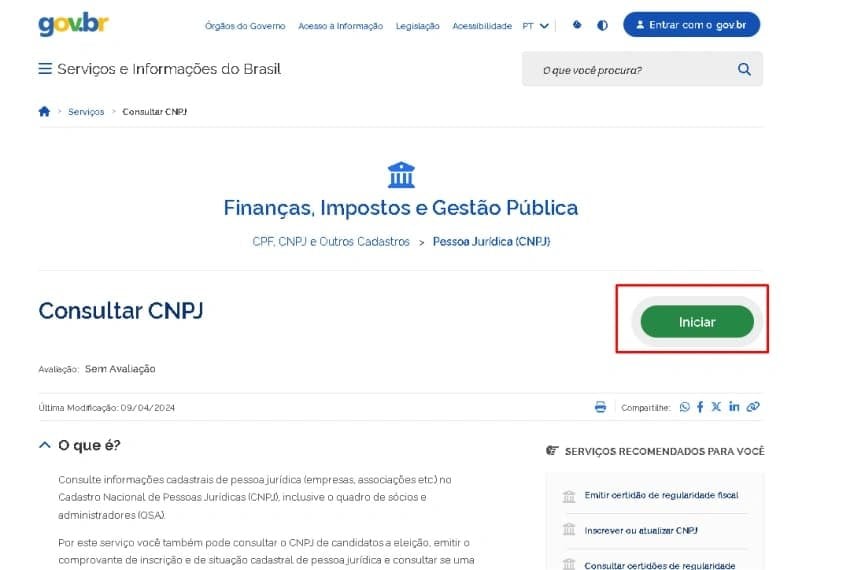 Consultar o CNPJ na Receita Federal