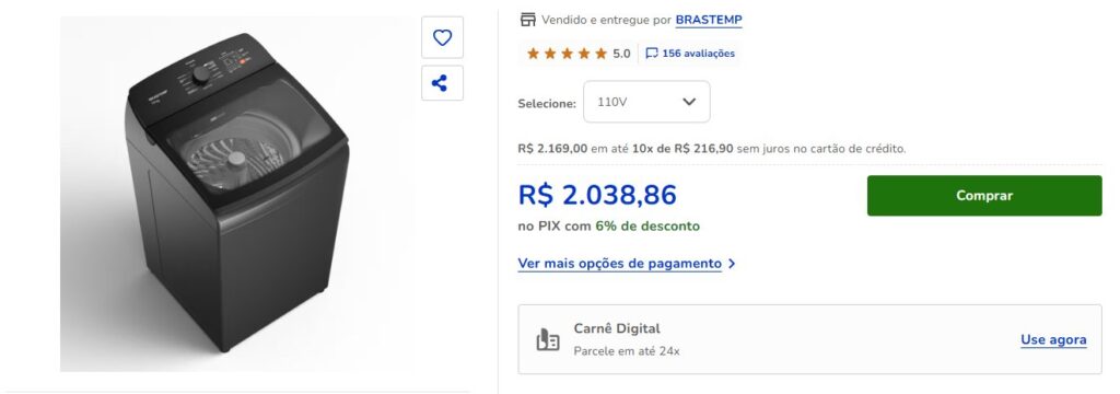 Máquina de lavar roupas na promoção