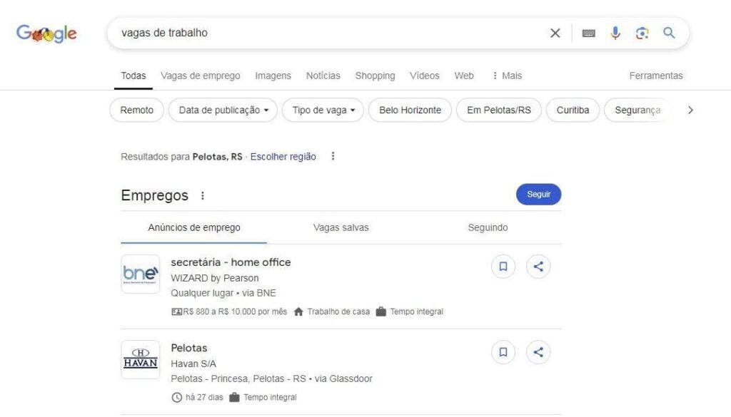 Procurar emprego pelo Google