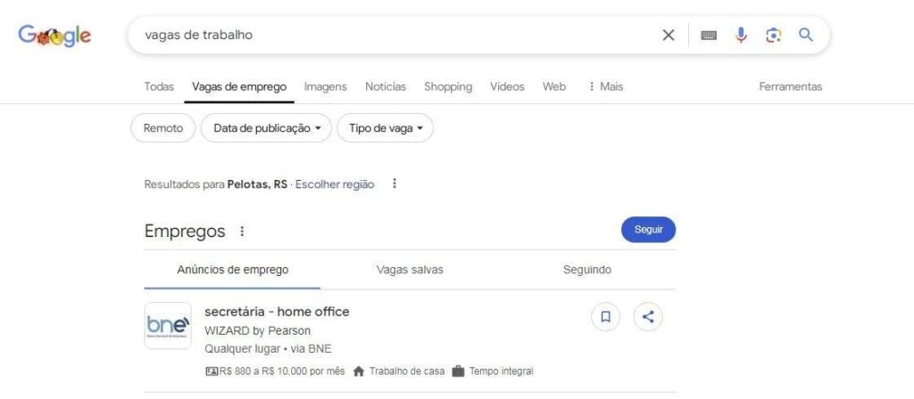 Procurar emprego pelo Google