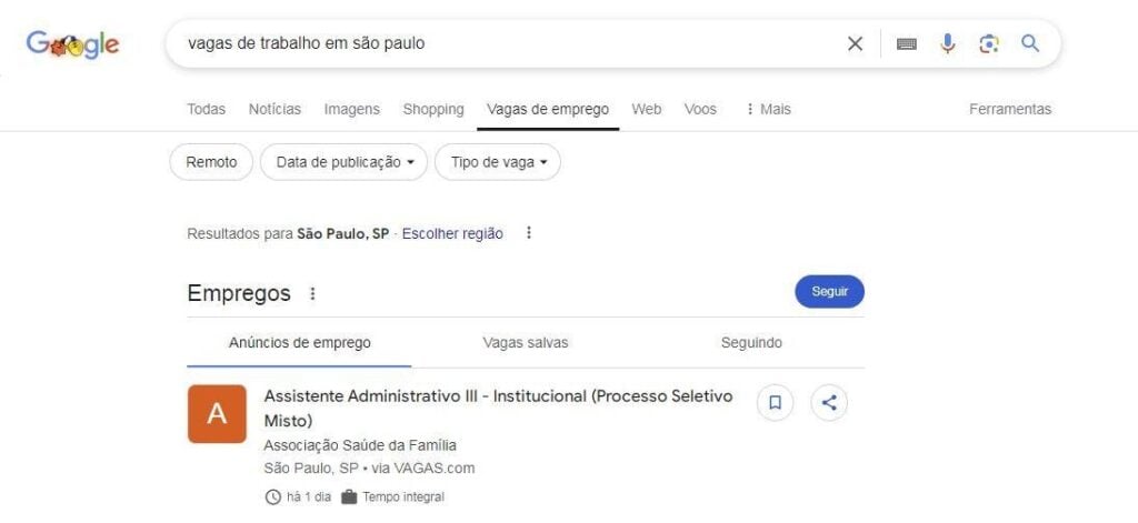 Procurar emprego pelo Google