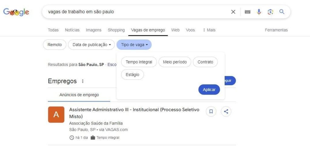 Procurar emprego pelo Google