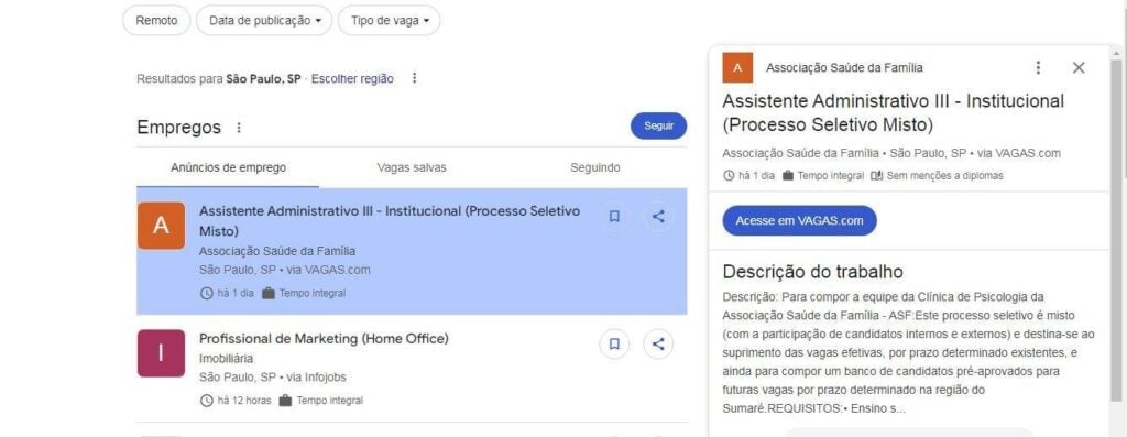 Procurar emprego pelo Google