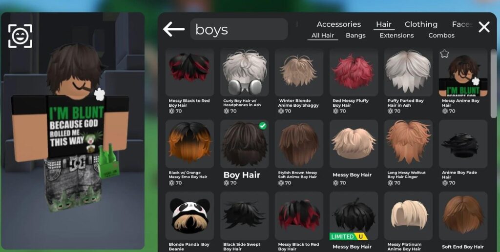 Cabelo grátis no Roblox