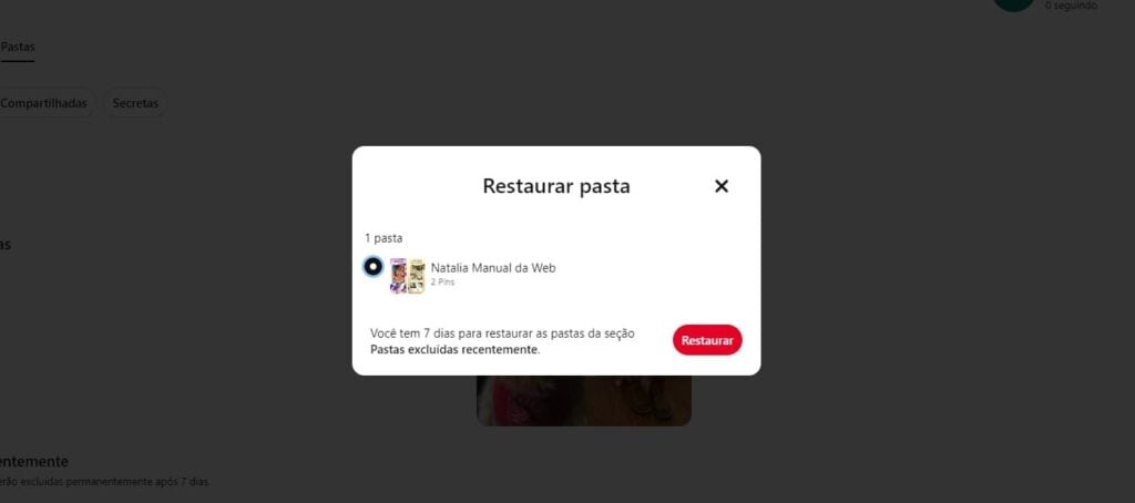 Encontrar pastas no Pinterest