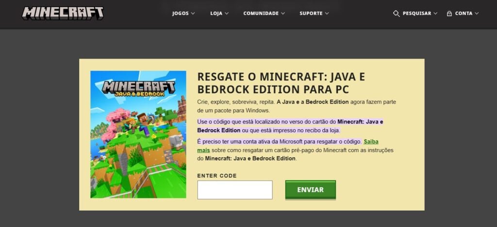 Como resgatar cartão-presente no Minecraft