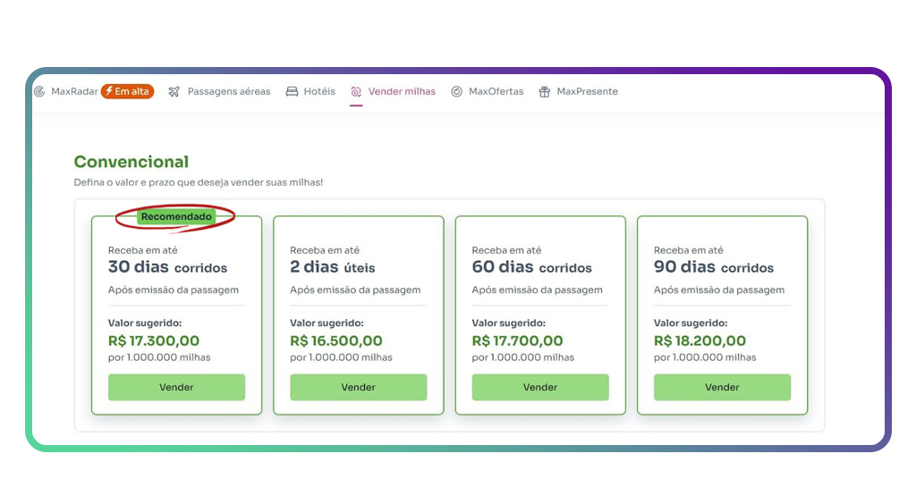 Aplicativo para vender milhas
