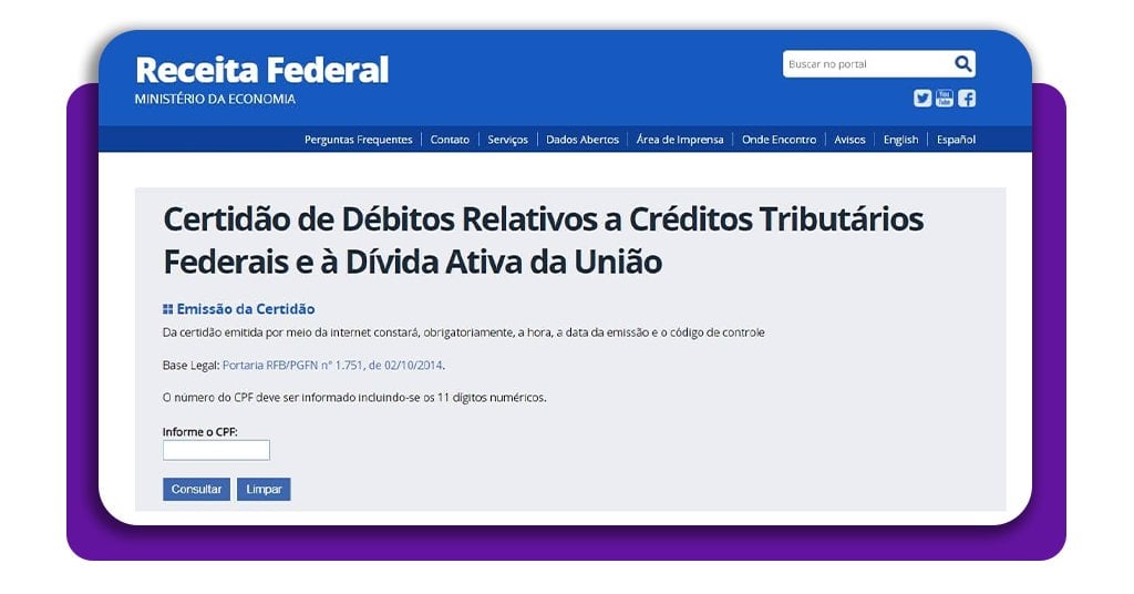 Como emitir online a Certidão Negativa de Débito Federal 1 Certidão Negativa de Débito Federal