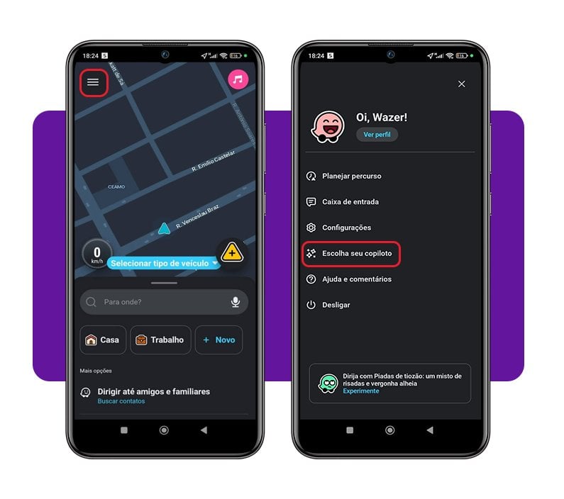 Escolher copiloto no Waze
