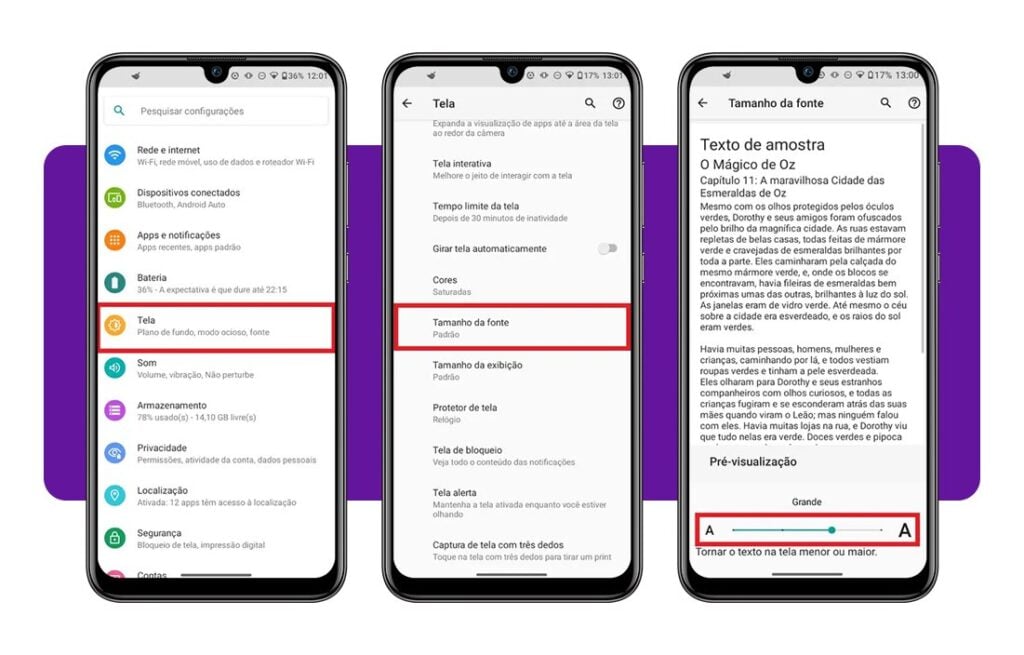 Como mudar a letra do celular