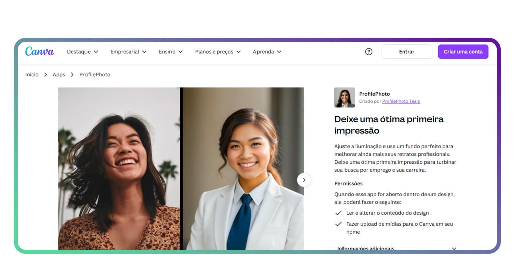 Sites para criar uma foto profissional em segundos com a IA 3 Criar uma foto profissional