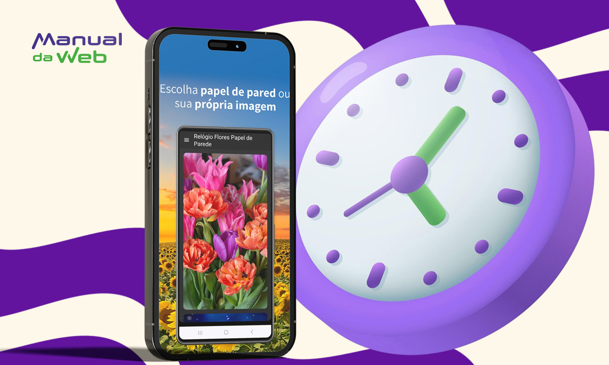 Personalize seu celular com este relógio com fundo de flores