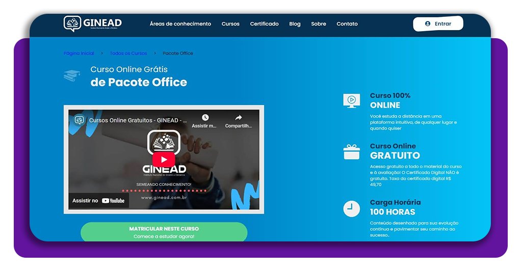 Veja como se inscrever no curso de Pacote Office online grátis 1 Curso de Pacote Office online grátis