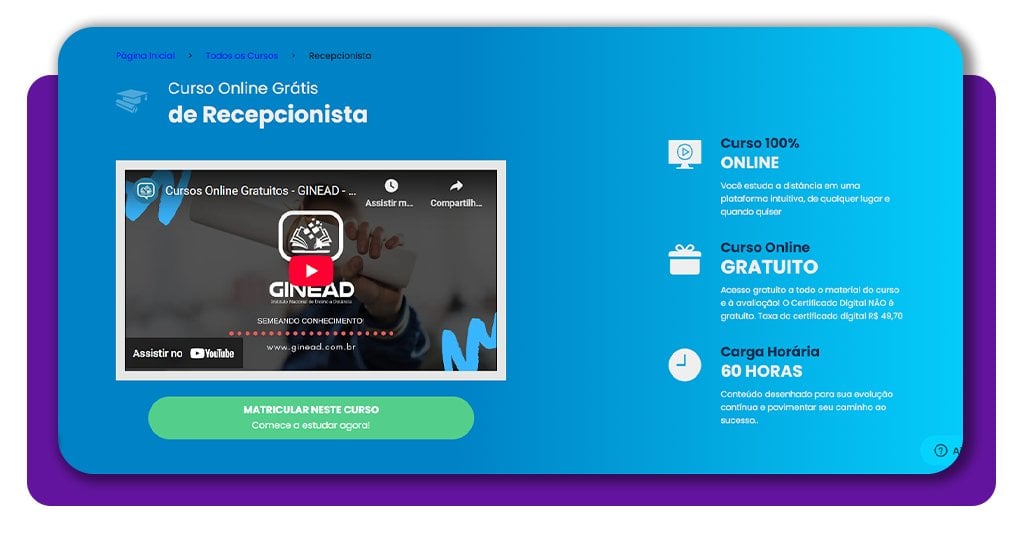 Curso online grátis de recepcionista: como se cadastrar 1 Curso online grátis de Recepcionista