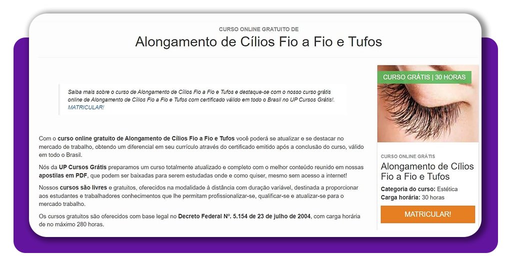 Cursos de Extensão de Cílios grátis