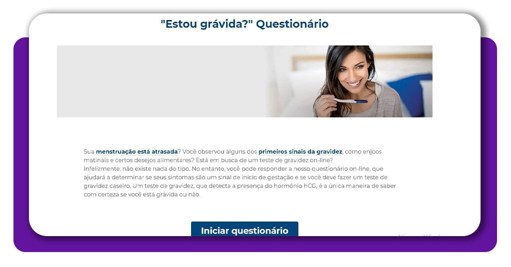Teste de gravidez online: perguntas para identificar sintomas 2 Teste de gravidez online