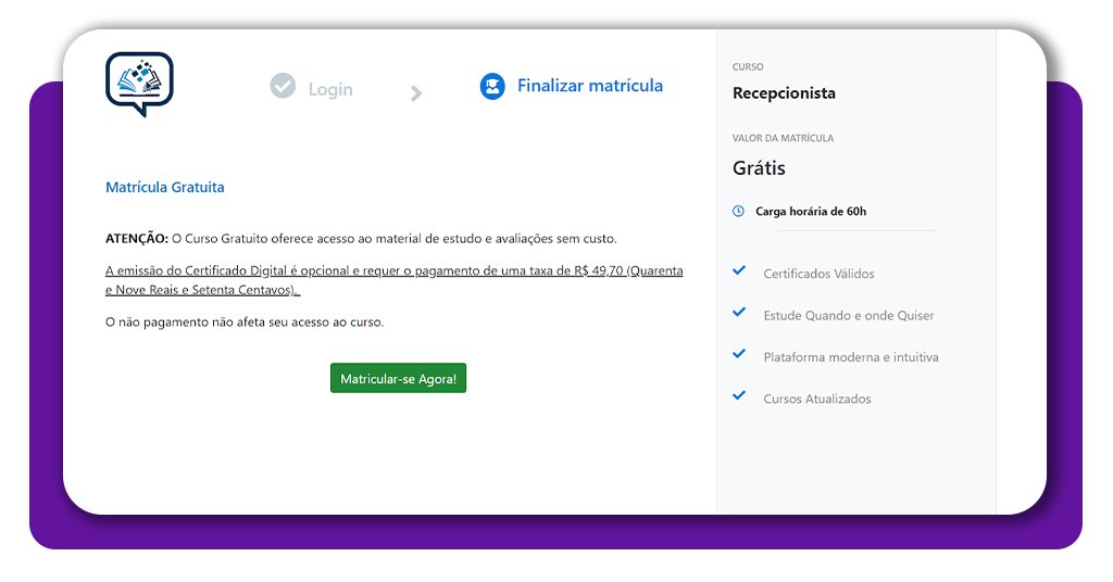 Curso online grátis de recepcionista: como se cadastrar 3 Curso online grátis de Recepcionista