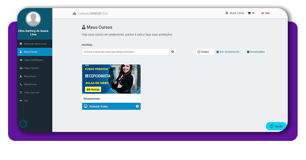 Curso online grátis de recepcionista: como se cadastrar 5 Curso online grátis de Recepcionista