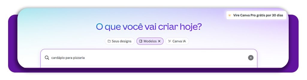 Cardápio para pizzaria