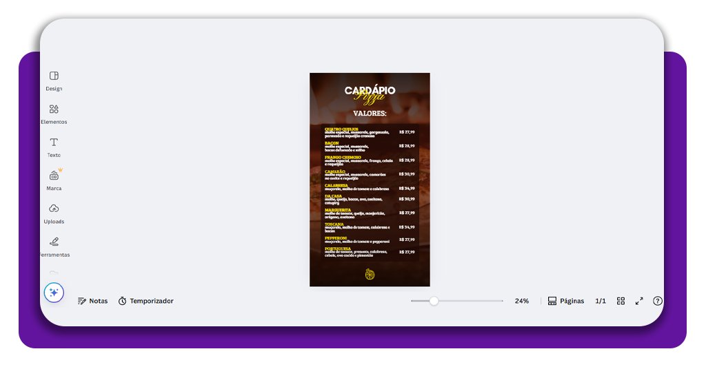 Cardápio para pizzaria