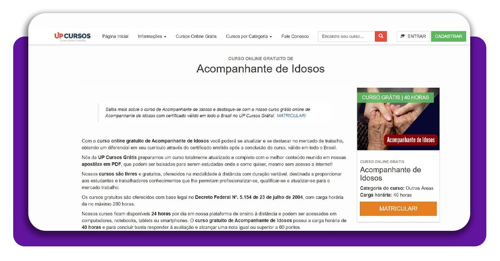 Curso de acompanhante de idosos: aulas online e gratuitas 1 Curso de acompanhante de idosos