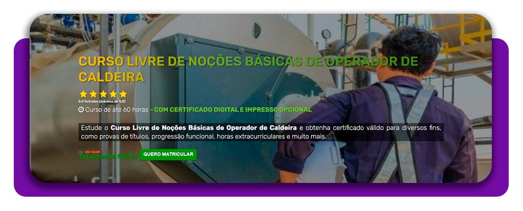 Curso grátis de Operador de Caldeira (inscrição e aulas online) 2 Curso grátis de Operador de Caldeira