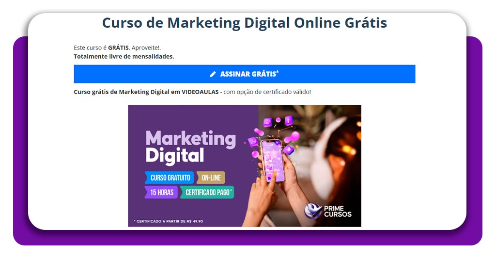 Curso de marketing digital da Prime Cursos: aulas online e gratuitas 4 Curso de marketing digital