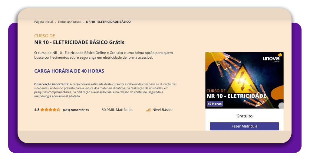Curso de NR 10 básico para eletricistas: como se matricular grátis 2 Curso de NR 10