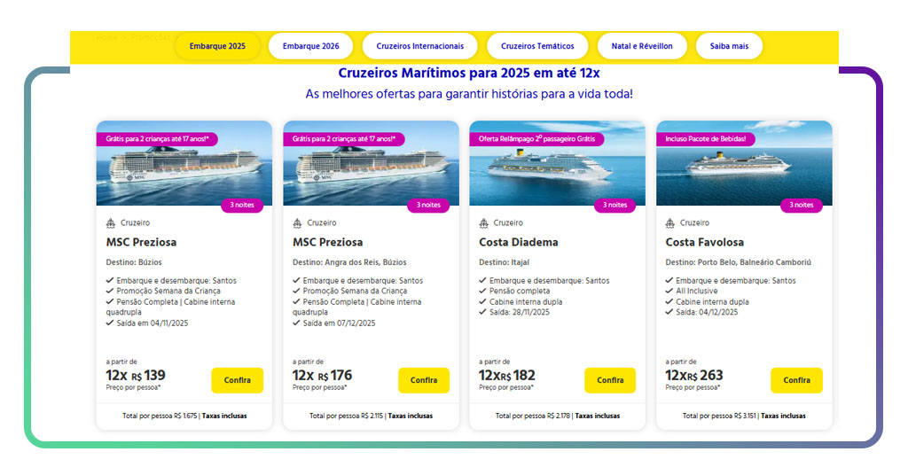 Viagem de cruzeiro em promoção