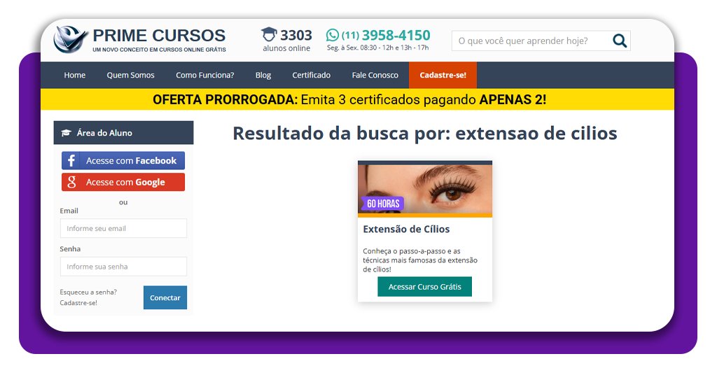 Curso de extensão de cílios online e gratuito 3 Extensão de cílios