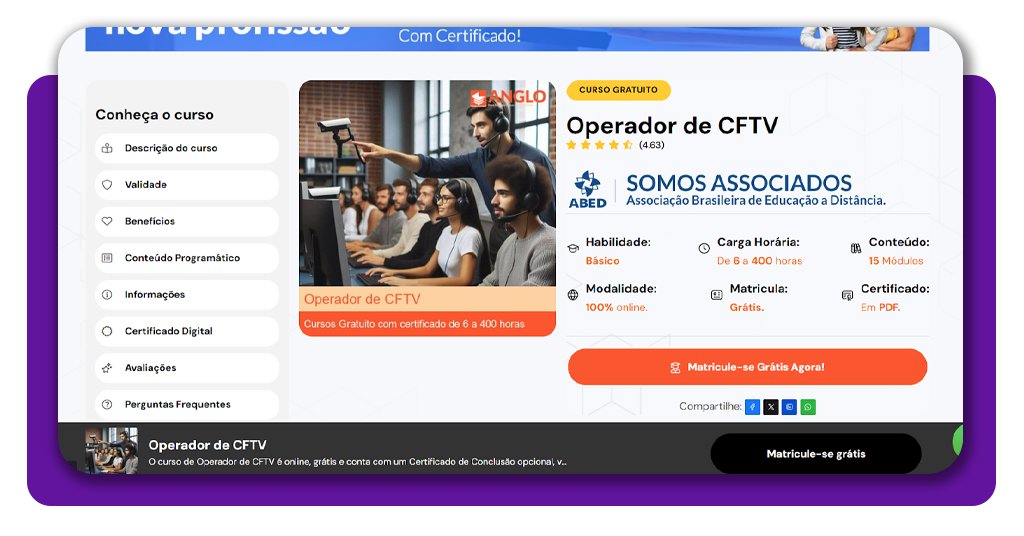 Operador de CFTV: curso 100% online de monitor de câmeras de segurança 1 Monitor de câmeras de segurança