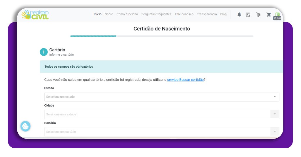 Segunda via da certidão de nascimento