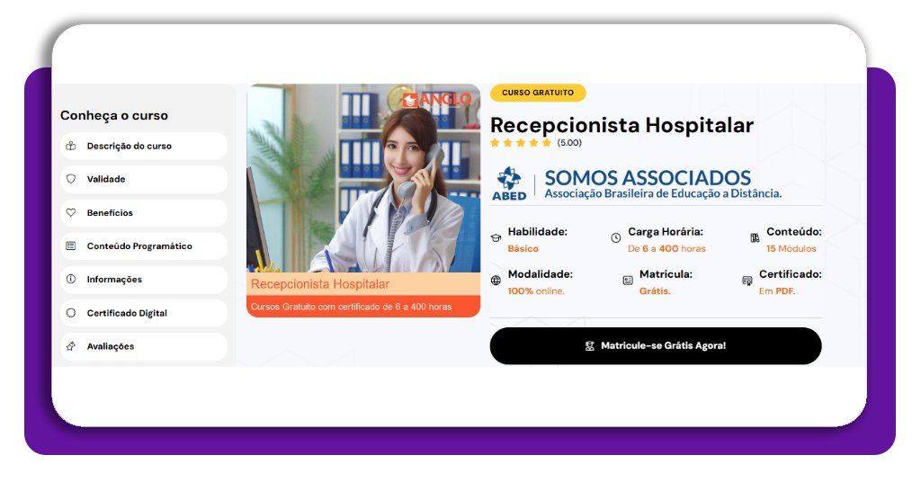 Curso online de recepcionista hospitalar