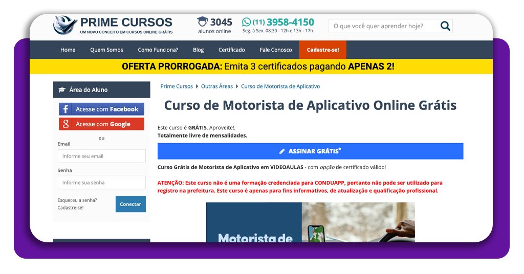 Curso de motorista de aplicativo