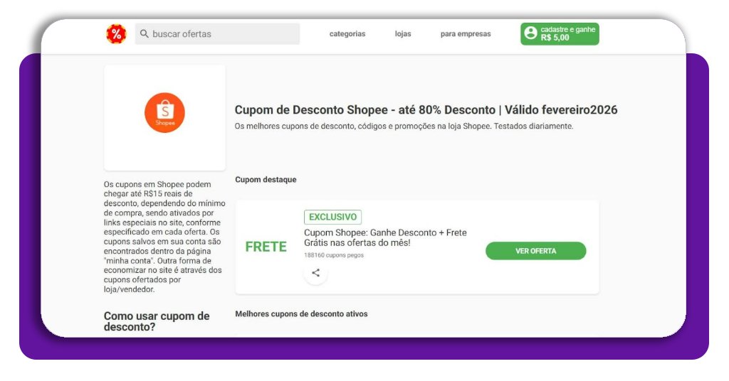 Cupons de desconto para usar na Shopee