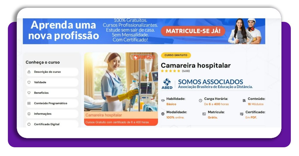 Curso online de camareira hospitalar grátis — como se cadastrar 2 Camareira hospitalar