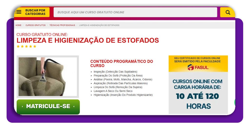 Curso de higienização de estofados