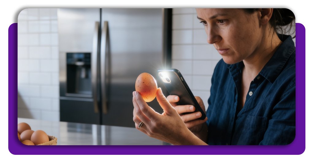 Identifique se um ovo está estragado usando a lanterna do celular 3 Identificar ovo estragado corpo 2