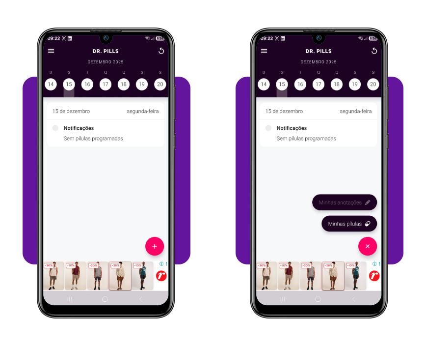 Baixe o app grátis feito para idosos que vivem ou ficam sozinhos 2 Tela inicial do app Lembrete de remédio mostrando ícone de adicionar medicamento