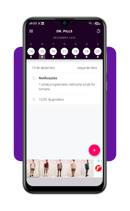 Baixe o app grátis feito para idosos que vivem ou ficam sozinhos 4 Calendário do app mostrando medicamentos salvos por data