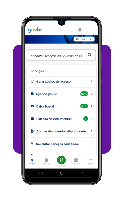 Interface do aplicativo Gov.br mostrando Carteira de documentos