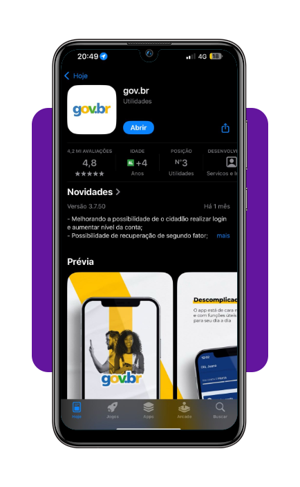 Desbloqueie a CNH Digital oficial no seu celular de graça 2 Tela inicial do aplicativo Gov.BR mostrando como fazer login