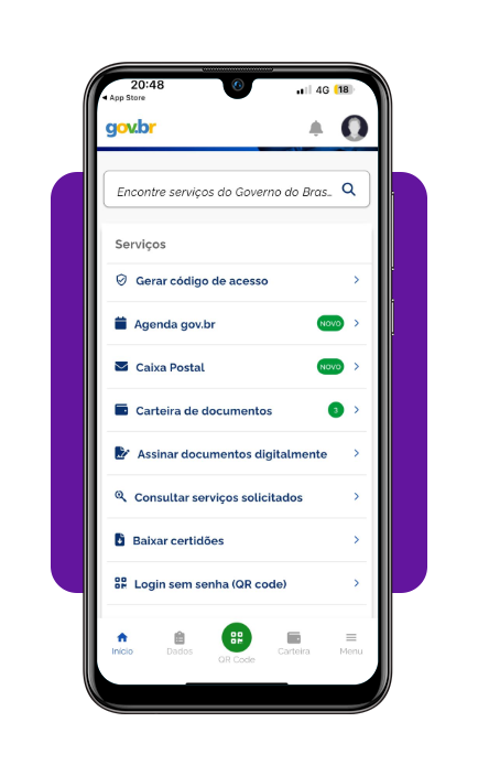 Desbloqueie a CNH Digital oficial no seu celular de graça 3 Menu do aplicativo mostrando a opção Meus Documentos