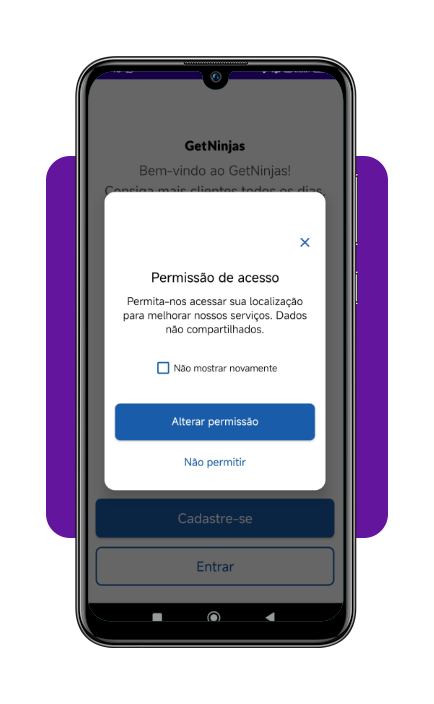 Configurando permissões de localização no GetNinjas